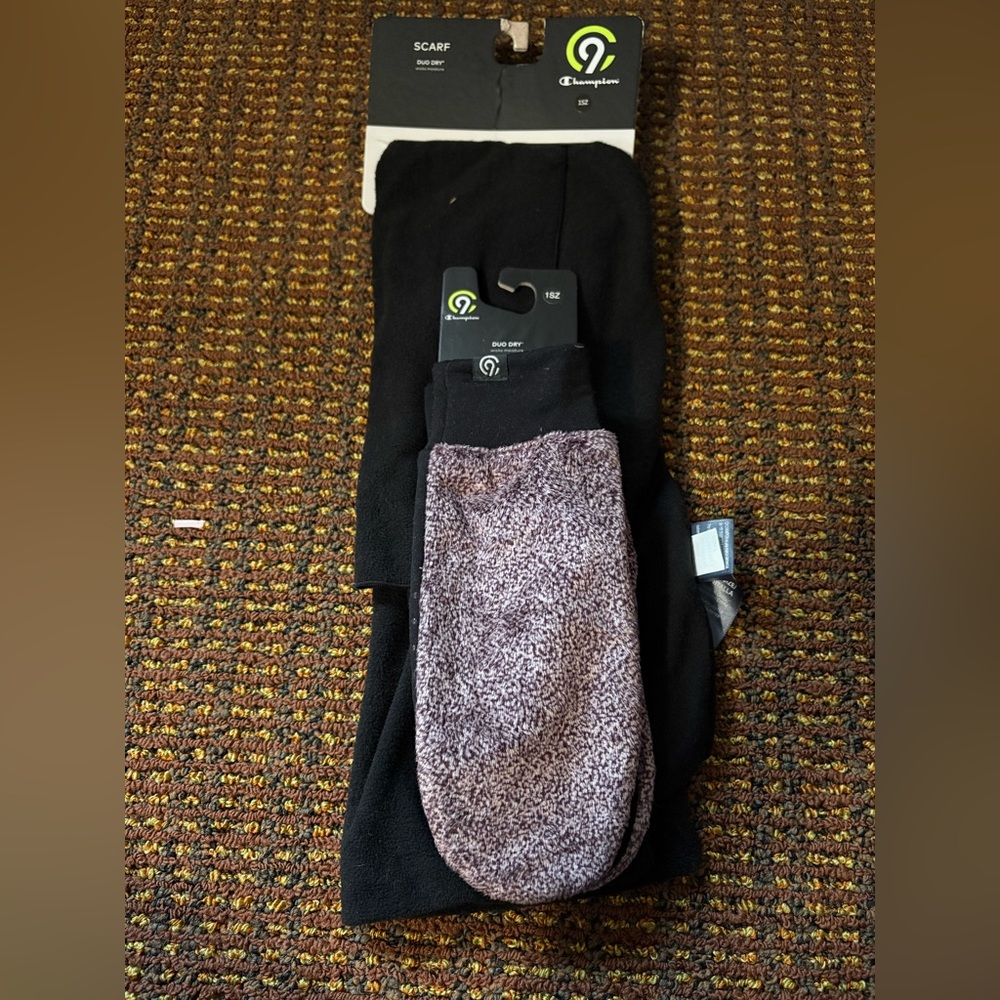 Champion Black scarf and Purple Mittens new with tags